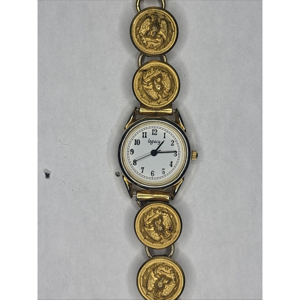 Rare VTG‎ Legacy Gold Tone Watch Navy Officer CPO Button Band Needs Battery